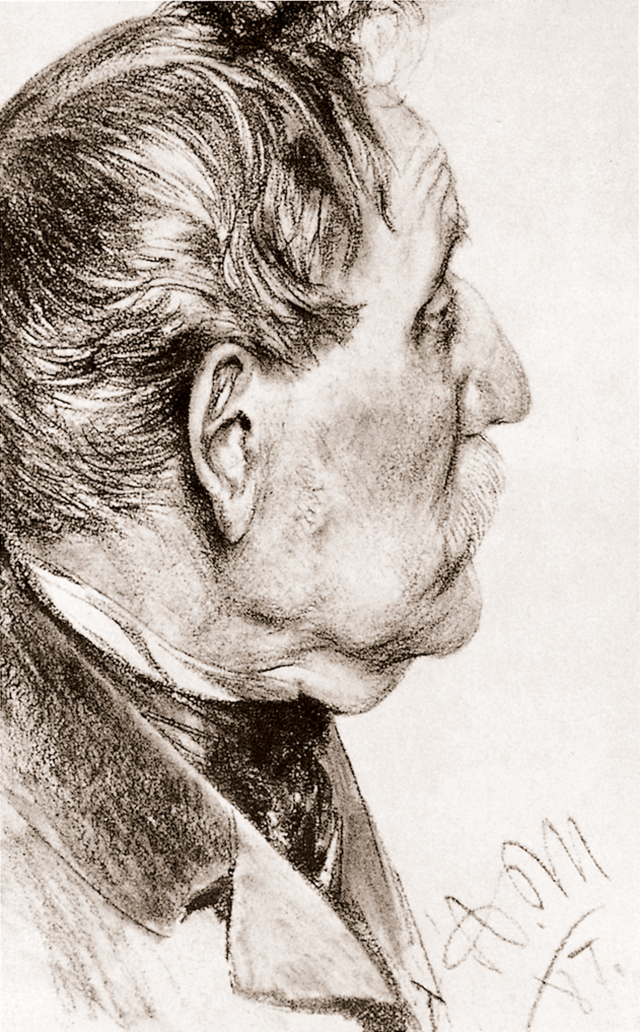  Adolpyh Von Menzel —— 有胡须的男人侧面肖像